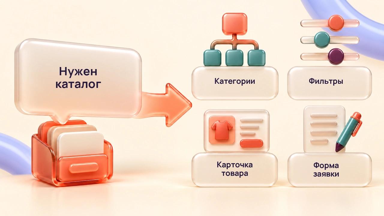Общий запрос на каталог преобразован в требования к категориям, фильтрам, карточке товара и форме заявки